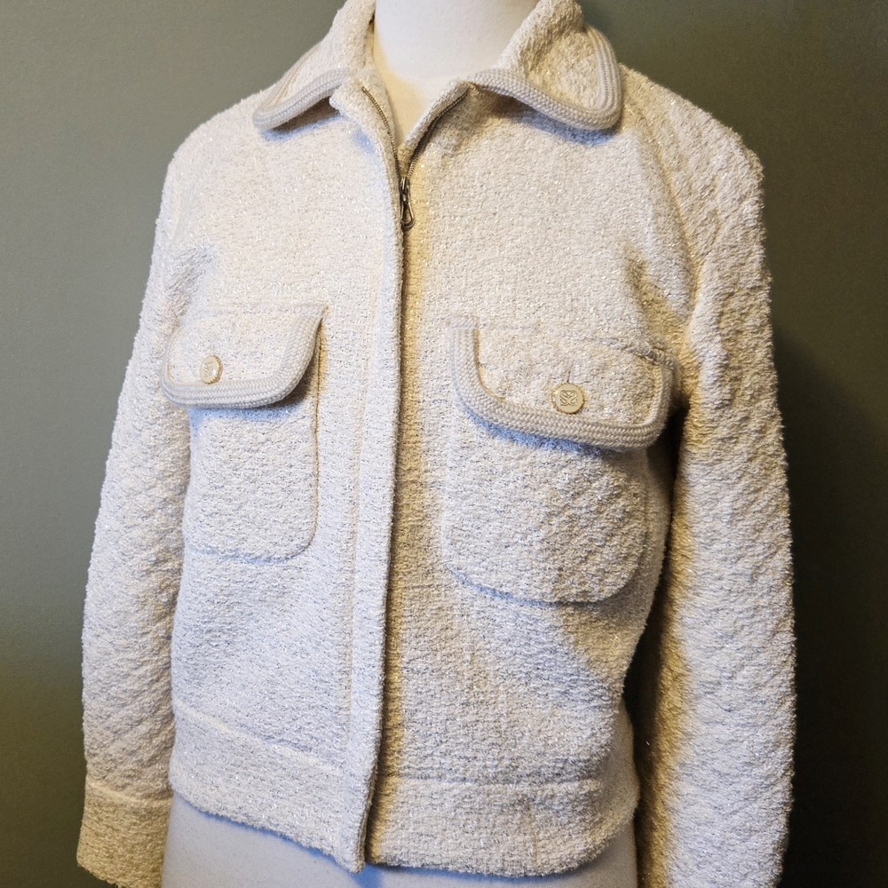 Sandro Metallic Tedy Quilted Tweed Jacket